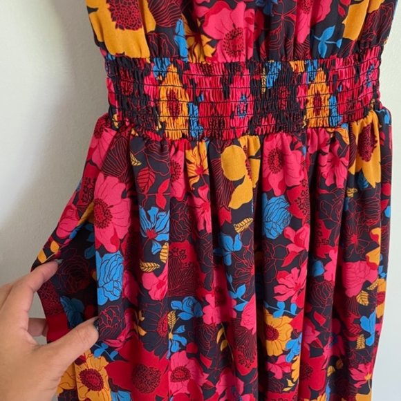 ModCloth Red Floral High Neck Ruffle Midi Dress, XSmall - Picture 3 of 8